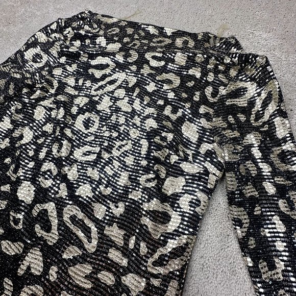 Adrienne NWT Sequin Dress Size Small Black And Gold with silver sequins Long sle - Picture 4 of 10